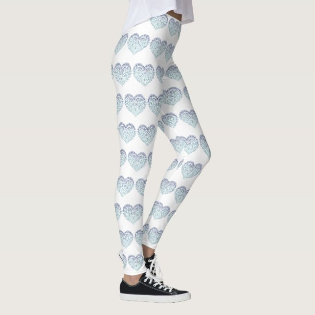 Leggings Saint Valentin COEUR Bleu Jambes de femmes (Droite)