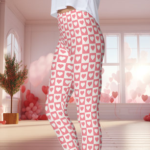 Leggings Saint-Valentin Cœur Damier Rose