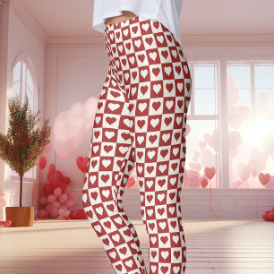 Leggings Saint-Valentin Cœur Damier Rouge et Rose