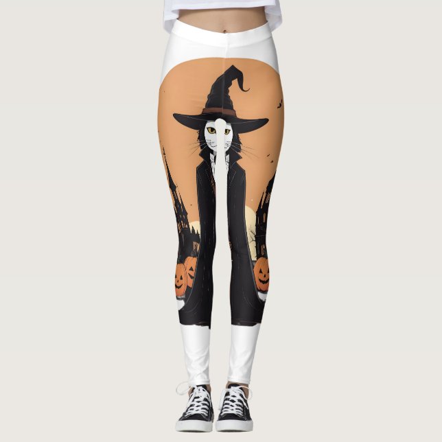 Leggings Sale mystique Chat noir avec Citrouille (Devant)