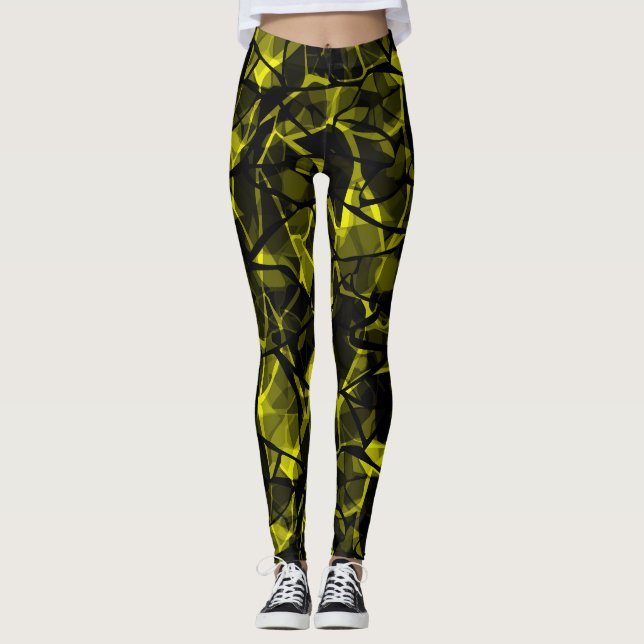 Leggings Sans joint liquide ondulé abstrait noir vert moder (Devant)