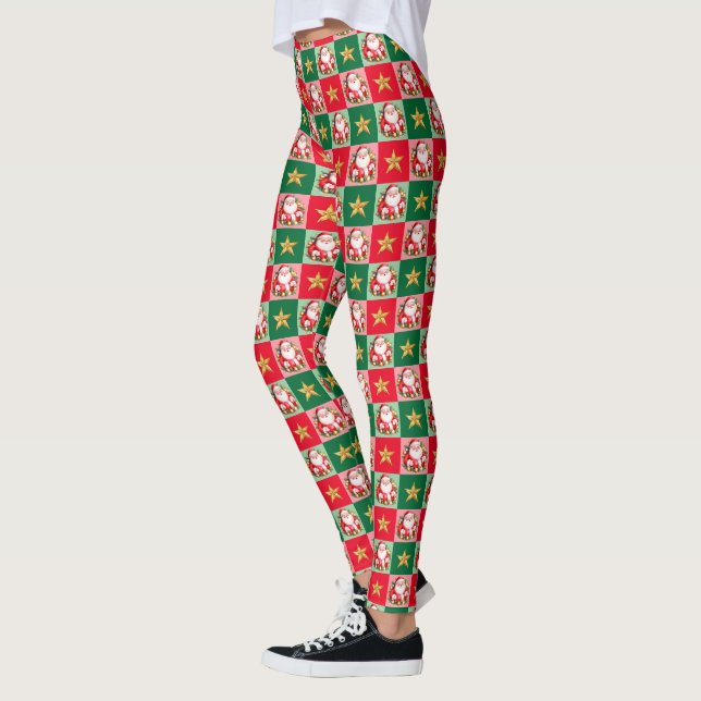 Leggings Santa Claus Tartan Rétro Noël Plaid (Gauche)