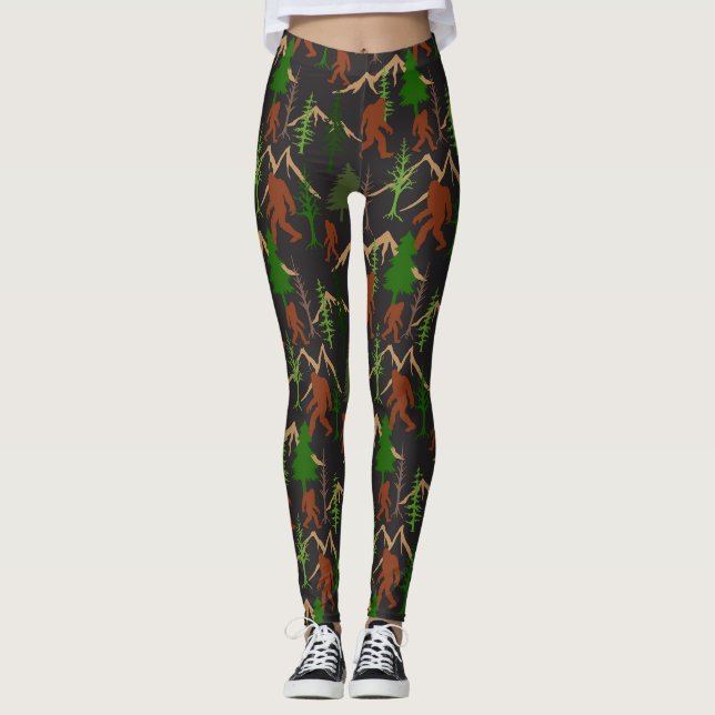 Leggings Sasquatch et arbres forestiers à pattes Bigfoot (Devant)