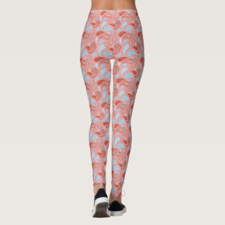 Leggings saumon-Blue Paisley Motif