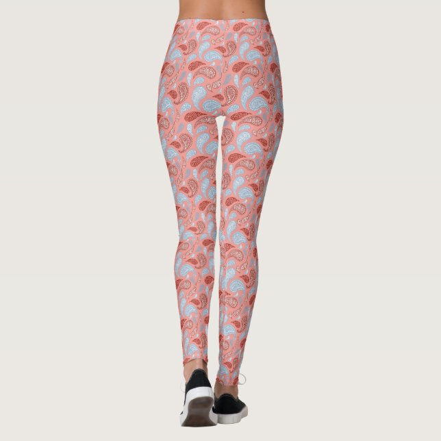 Leggings saumon-Blue Paisley Motif (Dos)