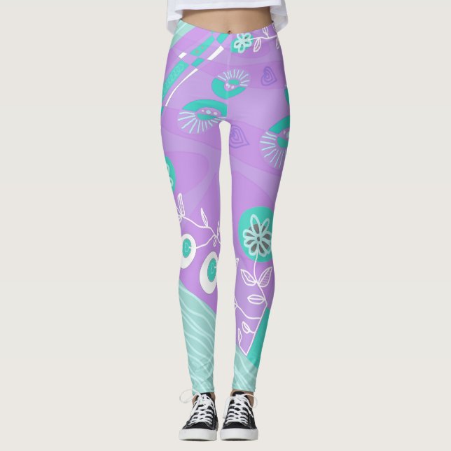 Leggings Schintz de Bohême Illustration Lilac Spearmint Bla (Devant)