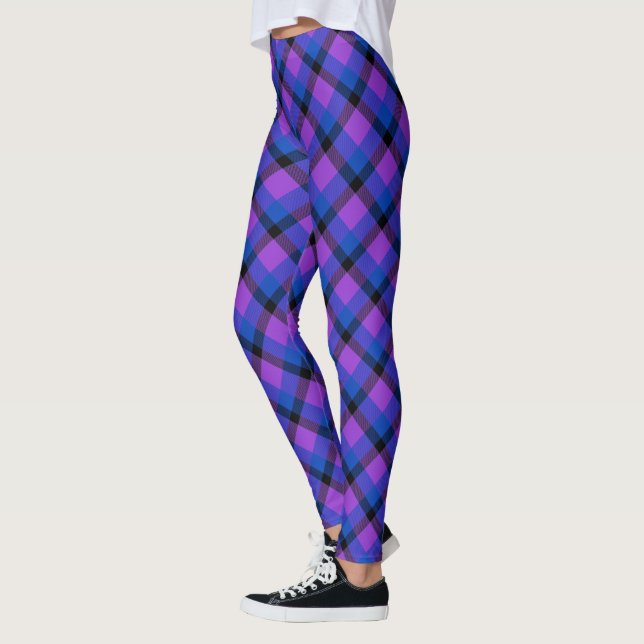 Leggings Scottish Blast violet bleu et noir tatan plaid (Gauche)