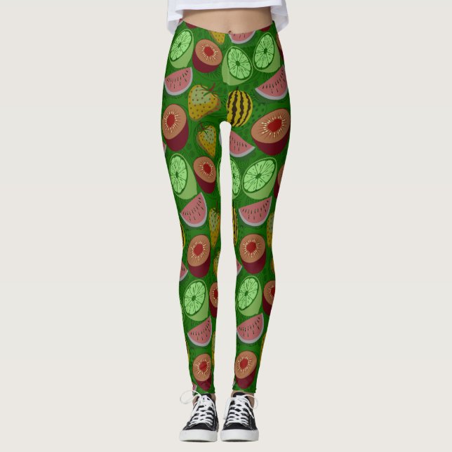 Leggings Seamless pattern tropical fruit & green background (Devant)
