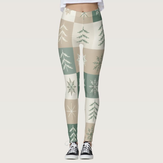 Leggings Seamless Scandinavian Christmas tree pattern (Devant)