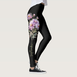 Leggings Septembre Fleur de naissance avec des fleurs viole