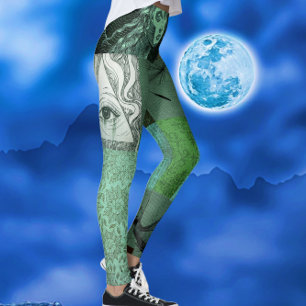 Leggings Serene Green Mélange d'humeur Méditation Yoga Art