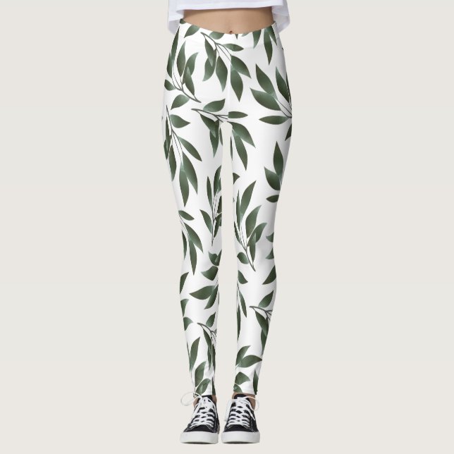 Leggings Serene Watercolor Branches Green Leaves Patterson (Devant)