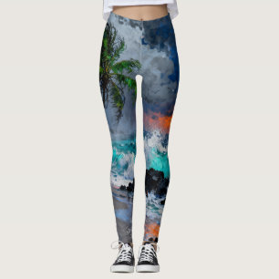 Leggings Sérénité orageuse : Plage de pluie et de vent au c