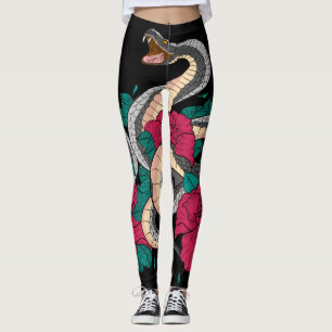 Leggings Serpent Et Rose Rouge
