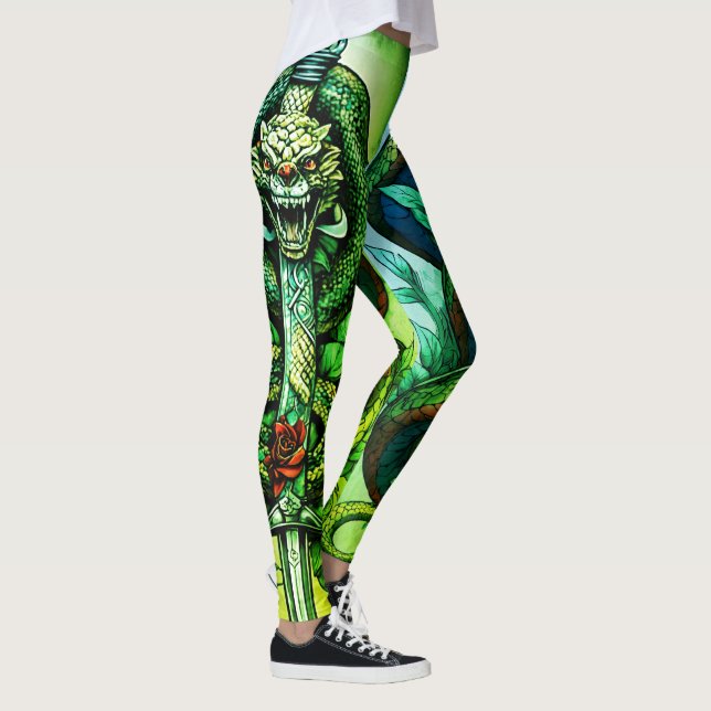 Leggings Serpent Rasé Entouré Autour De Dagger Tattoo Desig (Droite)