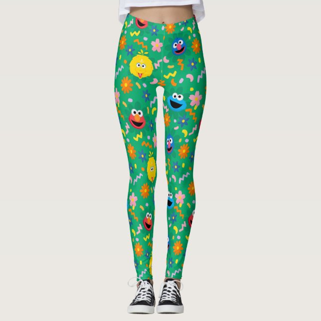 Leggings Sesame Street Green Floral Motif (Devant)