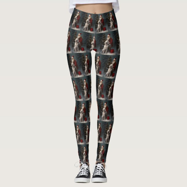 Leggings Setter anglais avec Noël Festif du Père Noël (Devant)