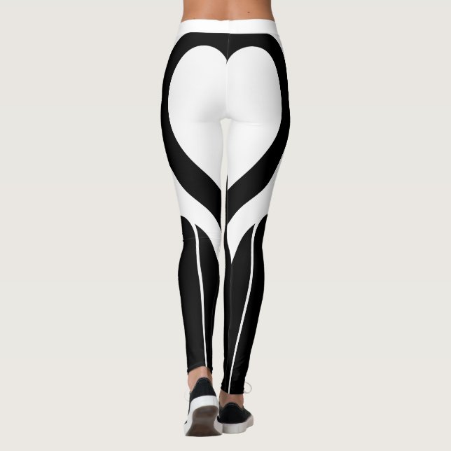 Leggings Sexy Black White Heart Butt Gym Activewear (Dos)