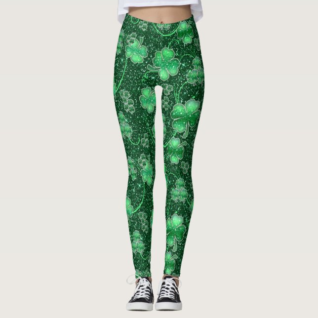 Leggings Shamrocks scintillants et torsades ID289 (Devant)