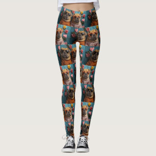 Leggings Shar Pei avec des roses de cœur pour la Saint-Vale