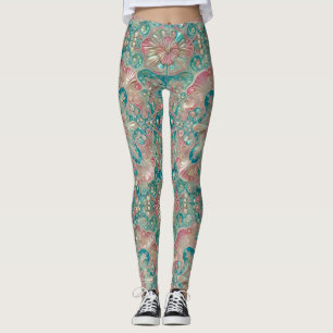 Leggings ~ Shells Turquoise Pink ~