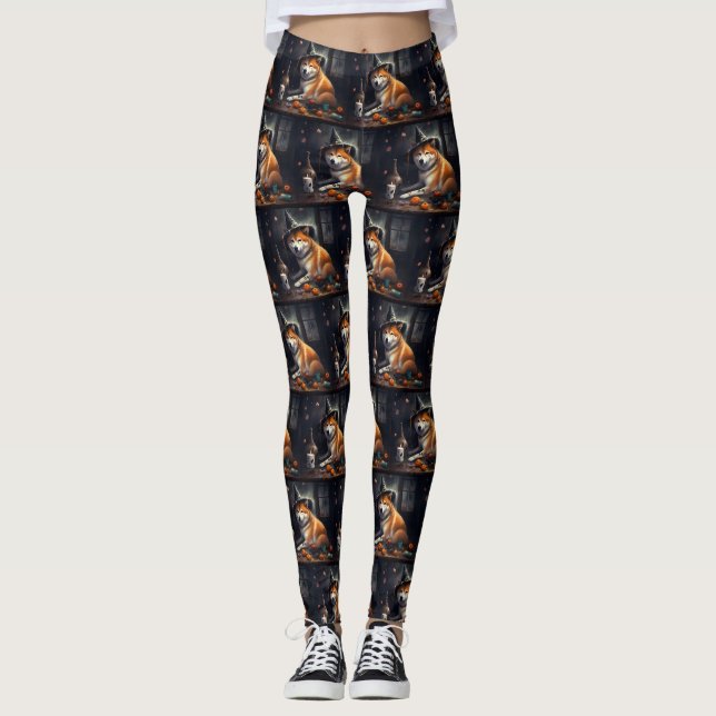 Leggings Shiba Inu Citrouilles Halloween effrayant (Devant)