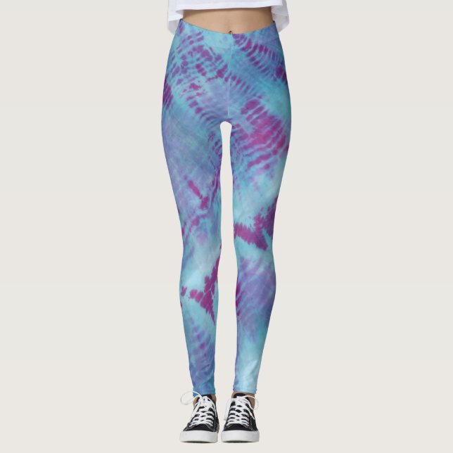 Leggings Shibori bleu violet Motif Tie Dye (Devant)