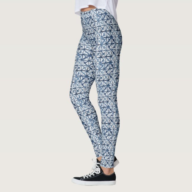 Leggings Shibori Modern Batik X Motif Asiatique Bleu Blanc  (Gauche)
