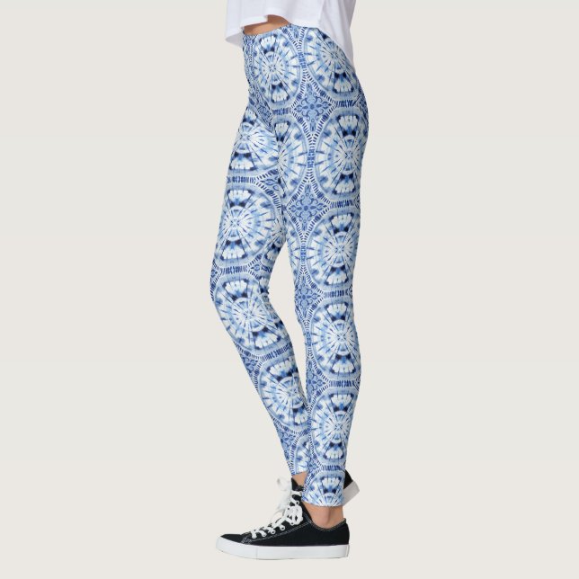 Leggings Shibori Tie Dye Bleu Blanc Indigo Influence asiati (Gauche)