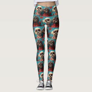 Leggings Shih Tzu avec Roses de cœur Saint-Valentin 