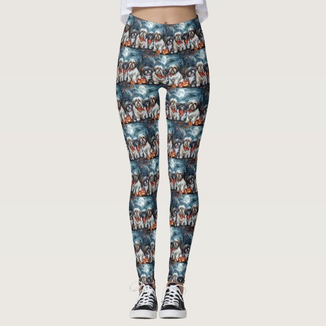 Leggings Shih Tzu Halloween Éffrayant (Devant)
