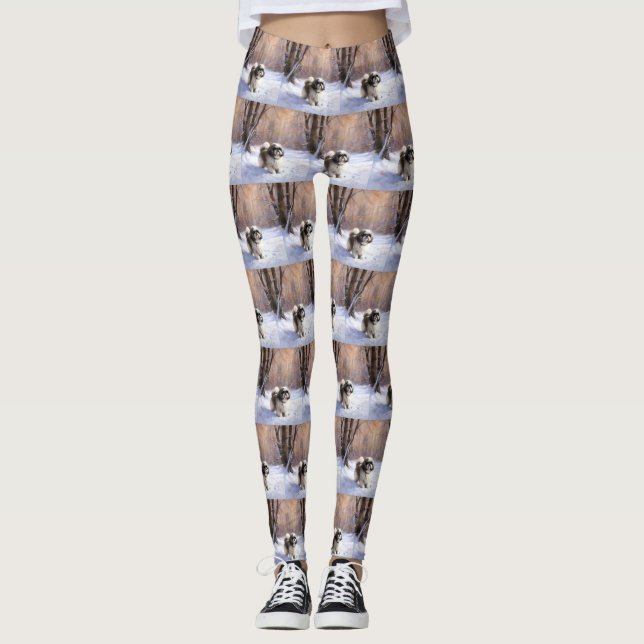 Leggings Shih Tzu Laisse Neige Noël (Devant)