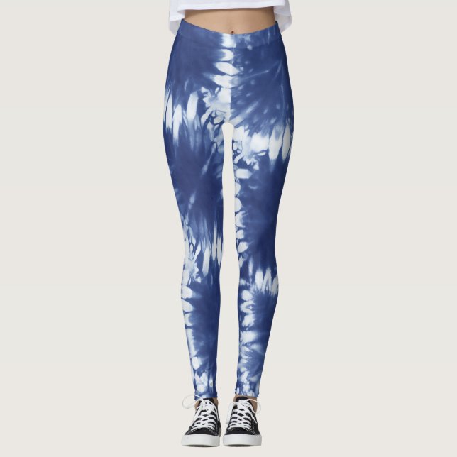 Leggings Shobori Tie Dye Motif d'impression bleu (Devant)