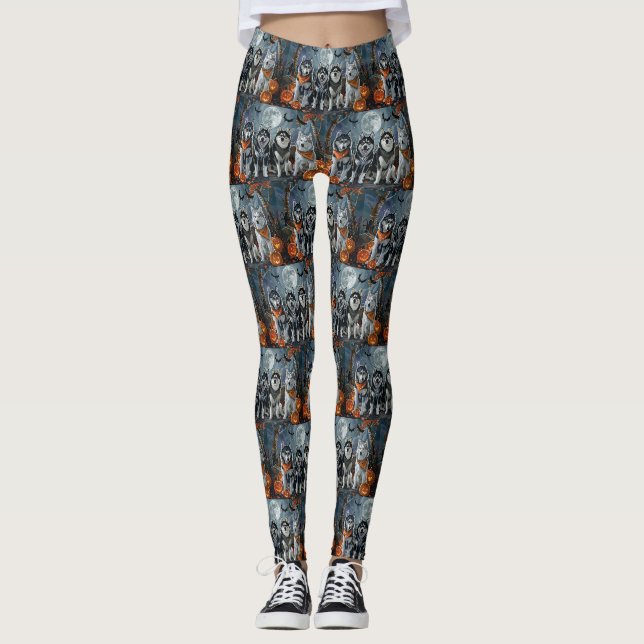 Leggings Sibérie Husky Halloween Éffrayant (Devant)