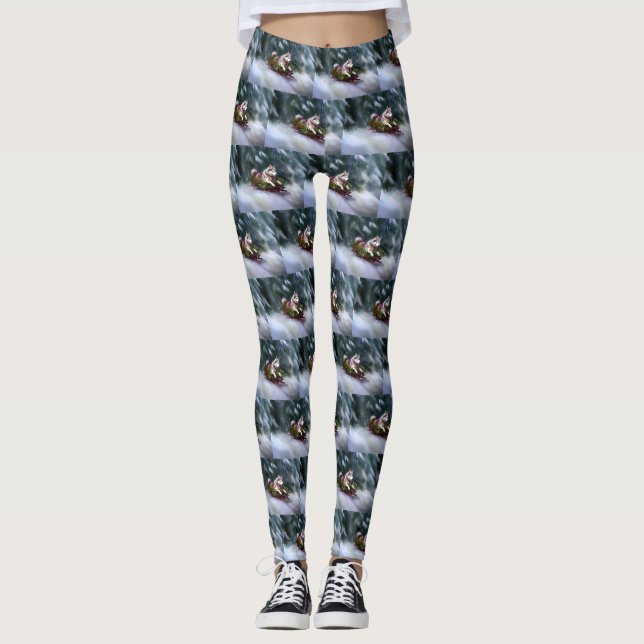 Leggings Sibérien Husky neige de Noël hiver (Devant)