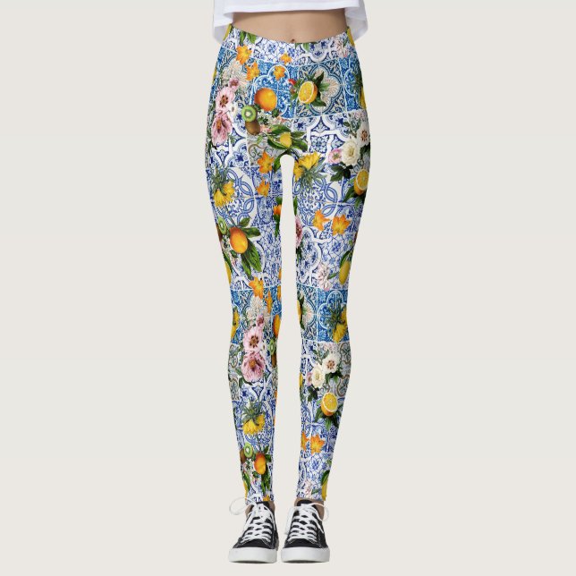 Leggings Sicilian style with flowers and lemon (Devant)