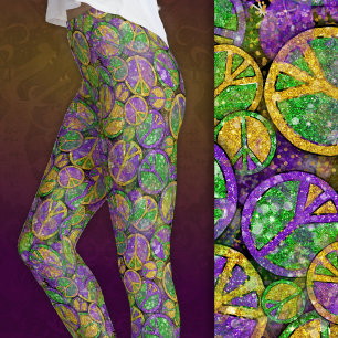 Leggings Signes de paix Mardi Gras en violet, vert et or