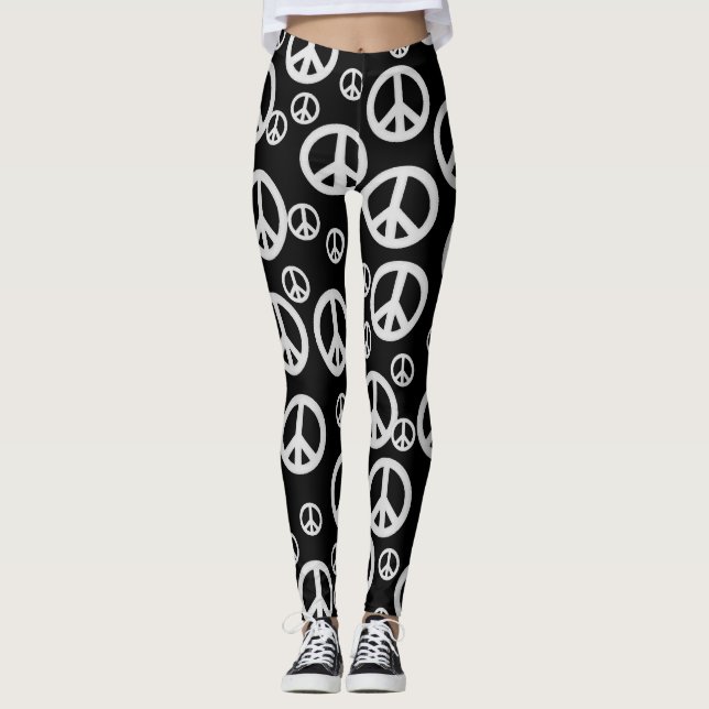 Leggings Signes de paix noirs et blancs (Devant)