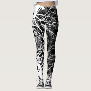 Leggings Silhouette d'arbre gothique ensorcelé noir et blan