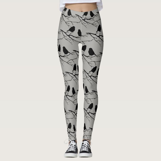 Leggings Silhouette d'oiseau Noir Joli Oiseau Art (Devant)