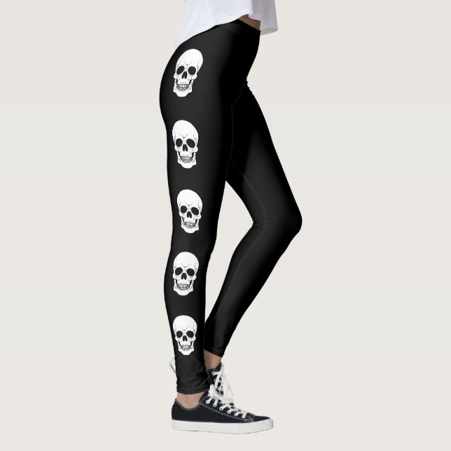 Leggings Silhouettes de crâne blanc cool Halloween Noir (Droite)