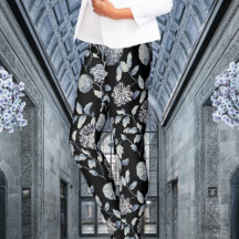 Silver Grey sur Black Modern Vintage Floral Toile