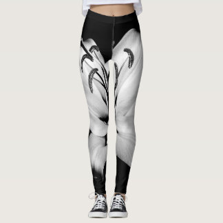 Leggings Silver Lily : Élégance Florale Monochrome.