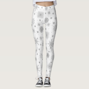 Leggings Silver Snowflakes Design blanc