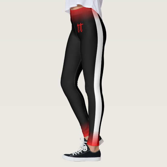 Leggings Simple bande blanche sur le noir avec du rouge et  (Gauche)