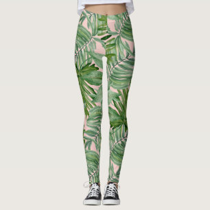 Leggings Simple moderne Pink Palm Leaf Tropical Floral