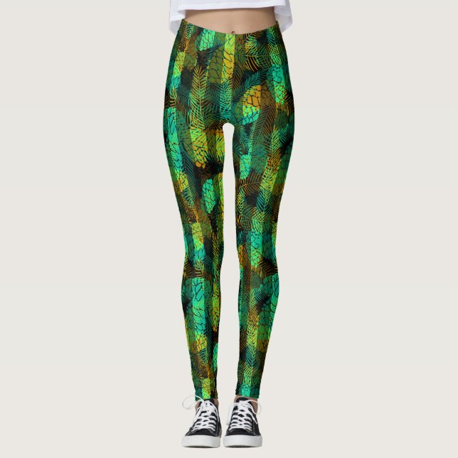 Leggings Simples hiver Noël vert vert cônes de pin bleu tr (Devant)