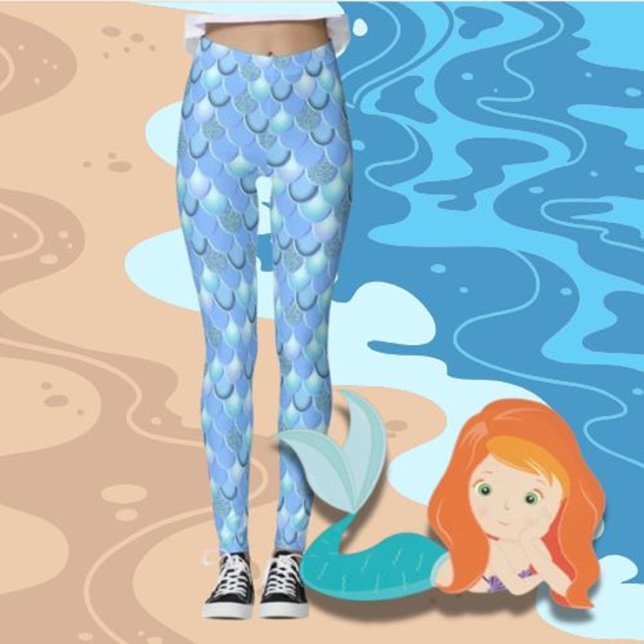 Leggings Sirène bleu clair (Embrace comfort and style with light blue mermaid leggings. )