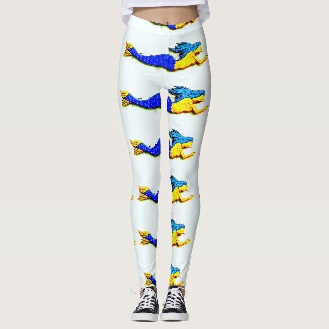 Leggings sirènes à queue bleue nageant (Devant)
