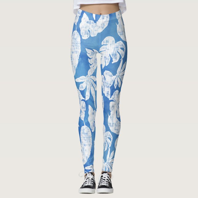 Leggings Sky Blue White Tropical Leaf Beach Océan Été (Devant)